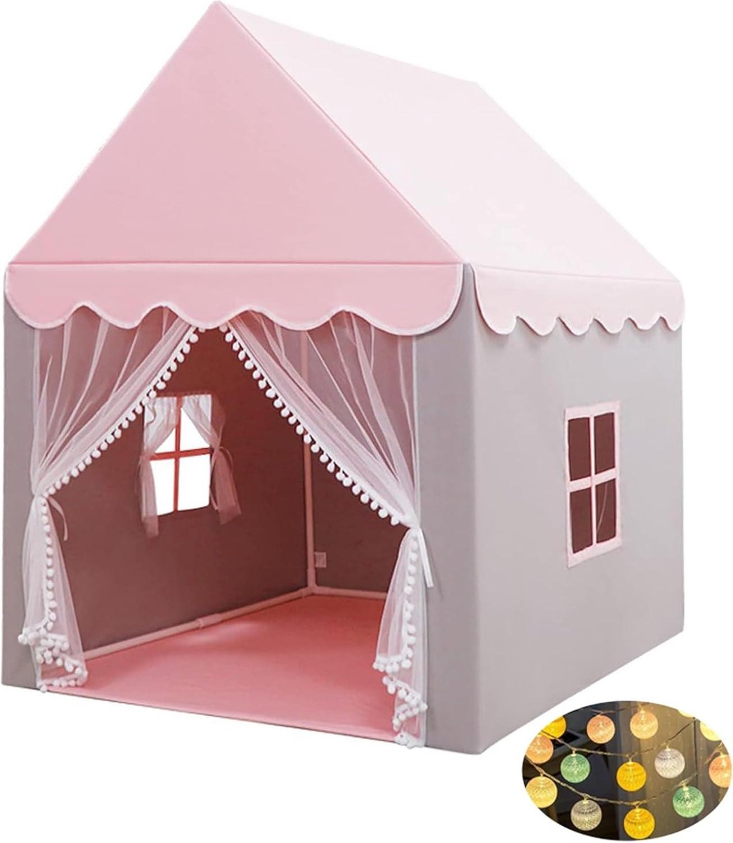 Speeltent Indoor Kindertent met Verlichting en Prinses Kasteeltent Voor Meisjes Binnen en Buiten Gebruik Zonder Kussens 100x120x130cm