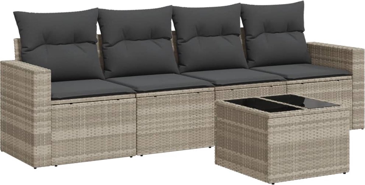 vidaXL 5-delige - Loungeset - met - kussens - poly - rattan - lichtgrijs