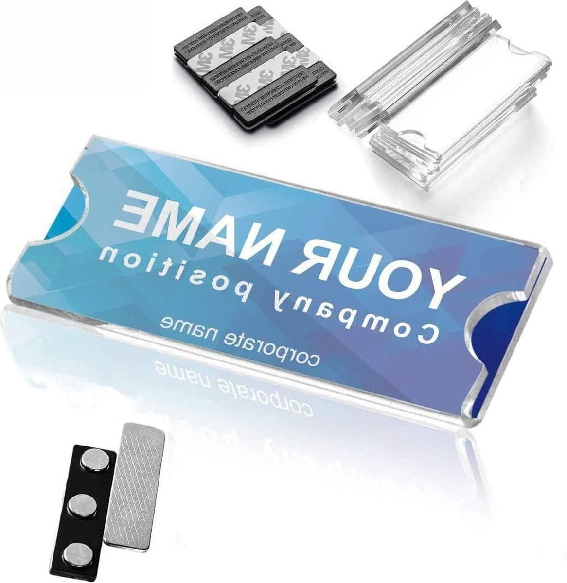 Magnetische naambadgehouder 75 x 28 mm - 50 stuks Neodymium + PVC-badges - Naamlabel - DIY - Bedrijfsnaamlabel - ID-badge