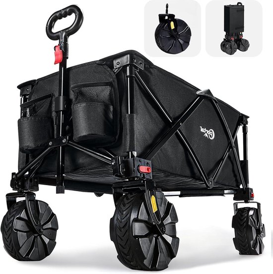 JACKMEND Opvouwbare Bolderkar 120kg Draagvermogen 83x47x60cm, 120L Capaciteit, Duwstang, Zwart
