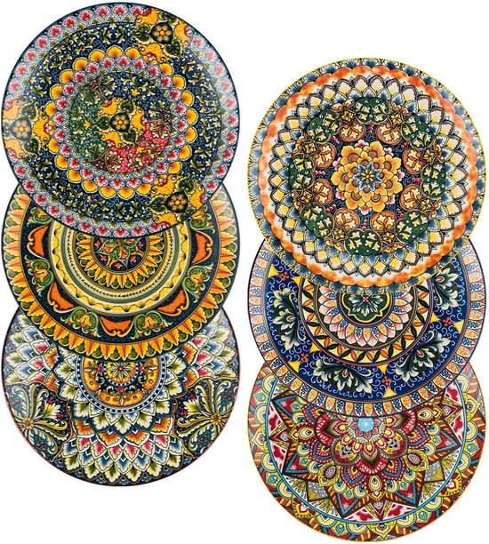 fanquare 8 inch porseleinen salade borden set van 4, roze bloemen pasta