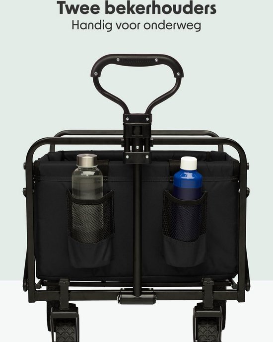 Opvouwbare bolderkar voor kinderen - Inklapbare handwagen voor tuin en strand - Transportwagen tot 80 kg - 94 liter - 98 x 45 cm - Zwart Bolderkar van Opvouwbare Bolderkar — afbeelding 2