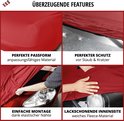 Vier afbeeldingen die de kenmerken van de Walser autoverdekking tonen: perfecte pasvorm, perfecte bescherming, eenvoudige montage, lakvriendelijke binnenkant.
