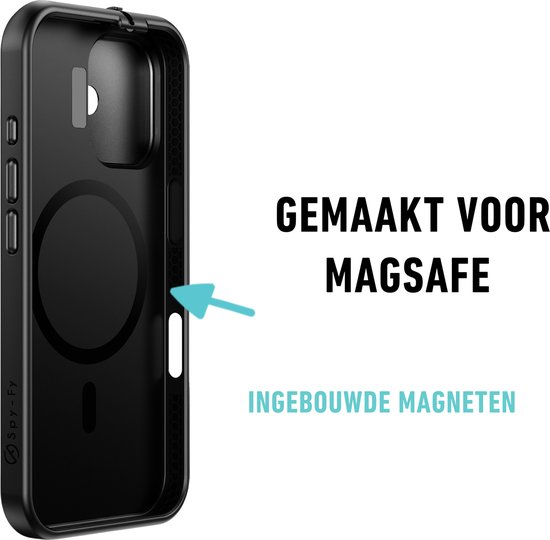 Spy-Fy - Coque iPhone 16 avec caches d'appareil photo à l'avant et à l'arrière | Protège votre vie privée et vos Caméras | Étui de confidentialité Zwart