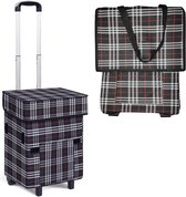Chariot De Courses Pliable Avec Roulettes - Tissu Oxford Imperméable - 22x33cm - Marron