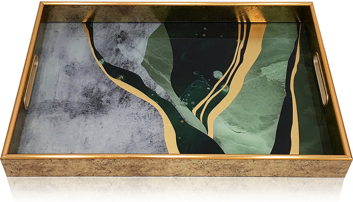 IvoQ Luxe Marmerlook Dienblad met Goudkleurige Handgrepen - Marmeren Ontwerp - Stijlvol en Praktisch