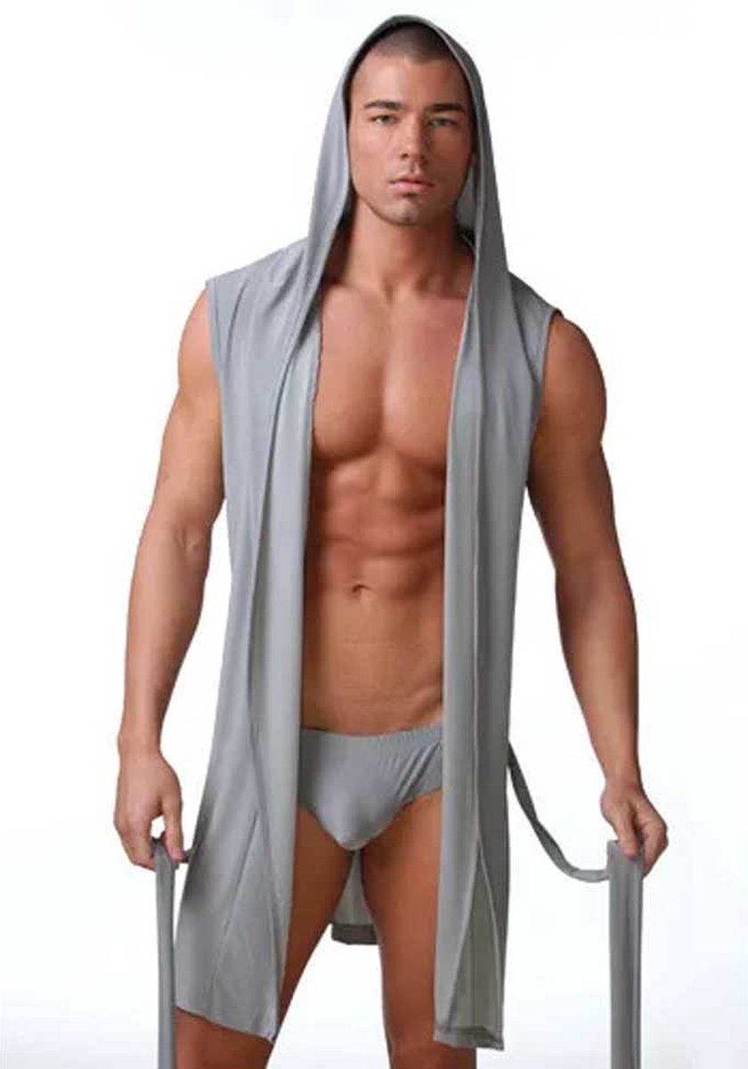 Goedkoopste Ultra dunne Lingerie Badjas - Heren - Cape Capuchon - Kimono - Erotisch getint