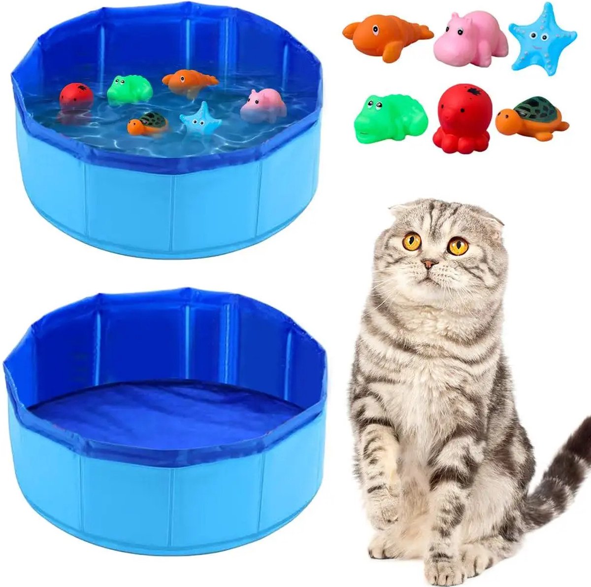 Kattenzwembad 30x10 cm, opvouwbaar met 6 speelgoed, mini-zwembad voor katten en honden, kinderbadje, hondenbad, waterspeelgoed, minizwembad voor zomer (A Kattenzwembad 30x10 cm, opvouwbaar met 6 speelgoed, mini-zwembad voor katten en honden, kinderbadje, hondenbad, waterspeelgoed, minizwembad voor zomer (A