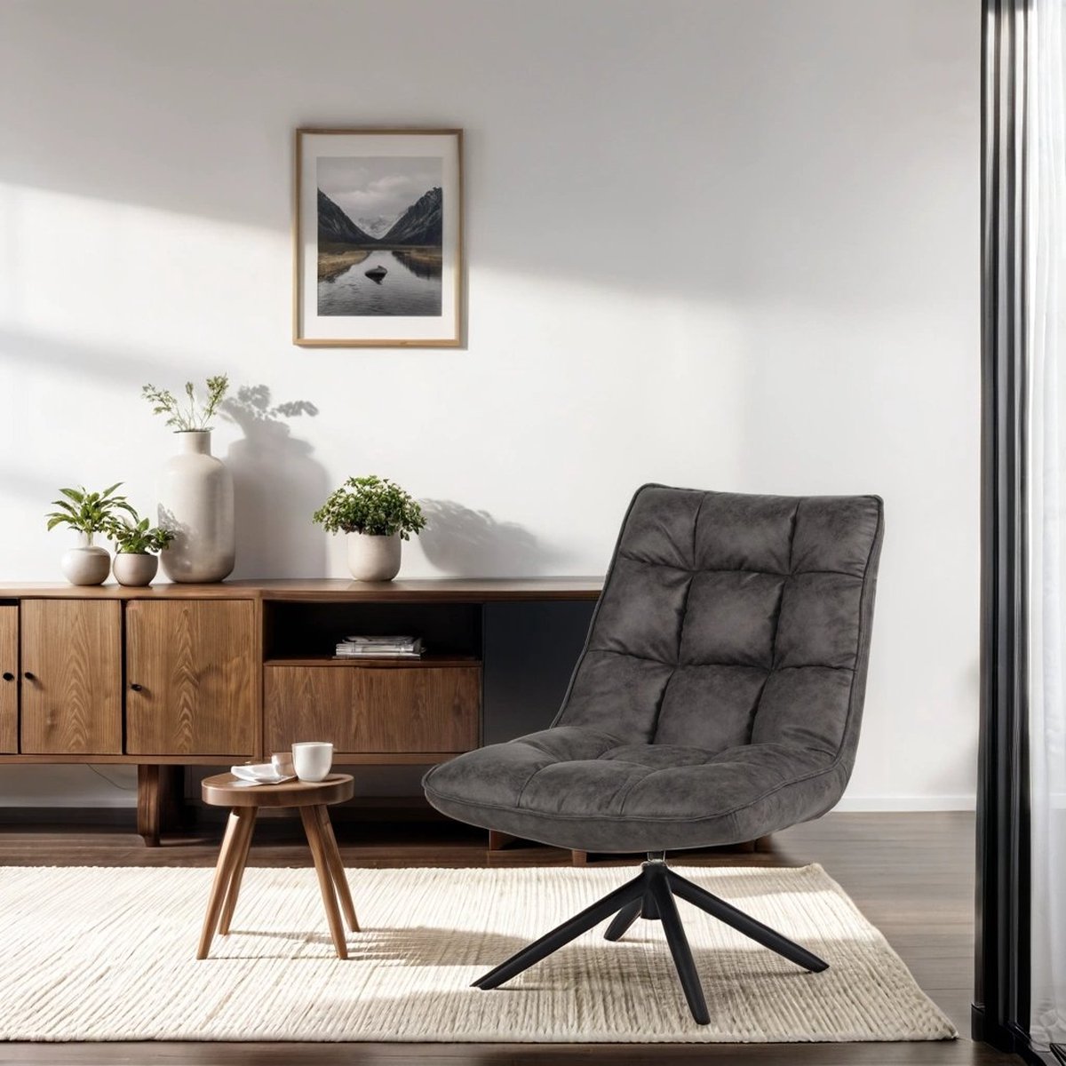 Dimehouse Industriële draaifauteuil antraciet eco-leer 360° draaibaar Yuki - Leer - Industrieel