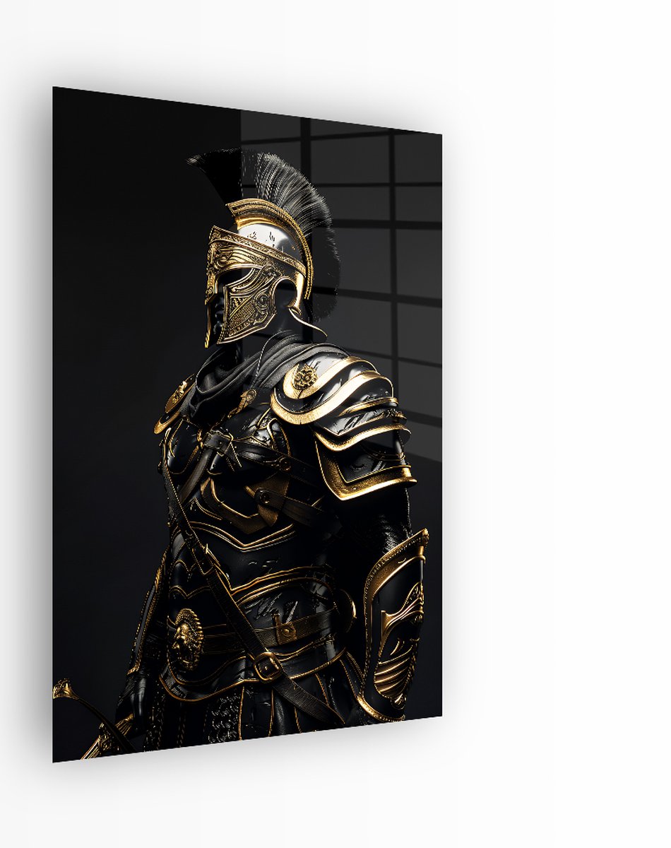 Indoorart Glasschilderij Black Gladiator 80x120 CM - Afbeelding op plexiglas - Inclusief montagemateriaal zwart, wit, goud