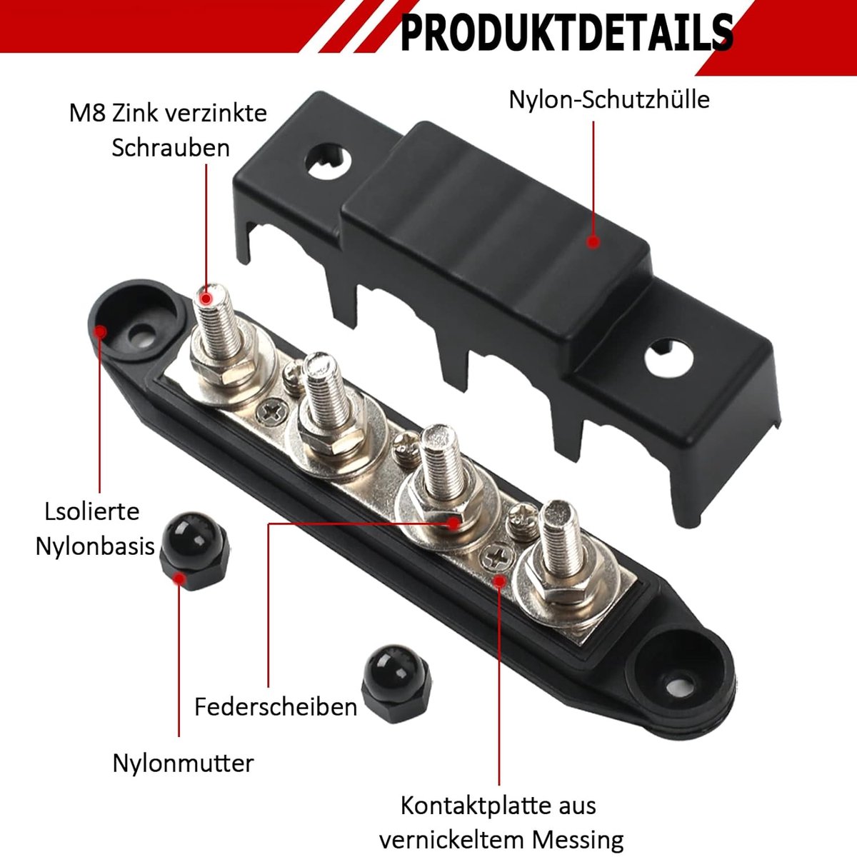 2X 12V/48V DC Sammelschienen Verteilerblock 250A M8 BusBar Box für Auto