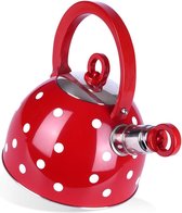 Bol.com Rode stippen waterketel - 2 L - fluitketel voor gas en inductie - warm water koken aanbieding