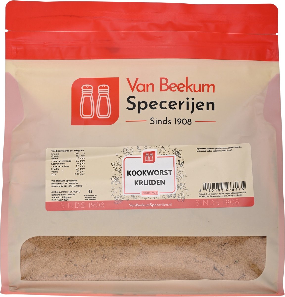Goedkoopste Van Beekum Specerijen - Kookworst Kruiden - 1 kilo (hersluitbare stazak