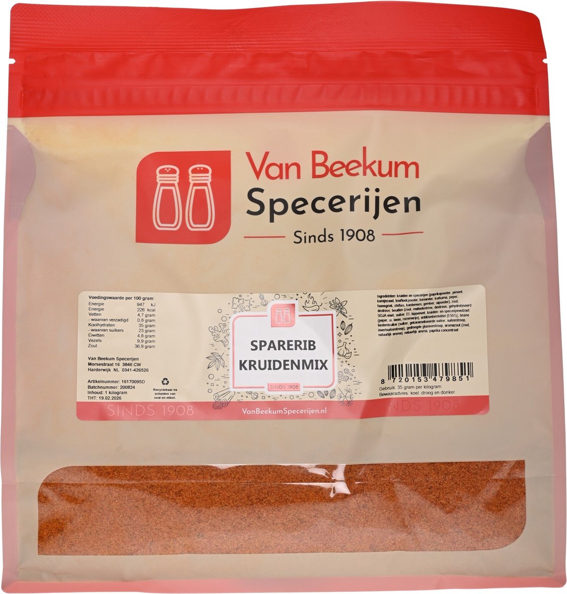 Goedkoopste Van Beekum Specerijen - Sparerib Kruidenmix - 1 KG (hersluitbare stazak
