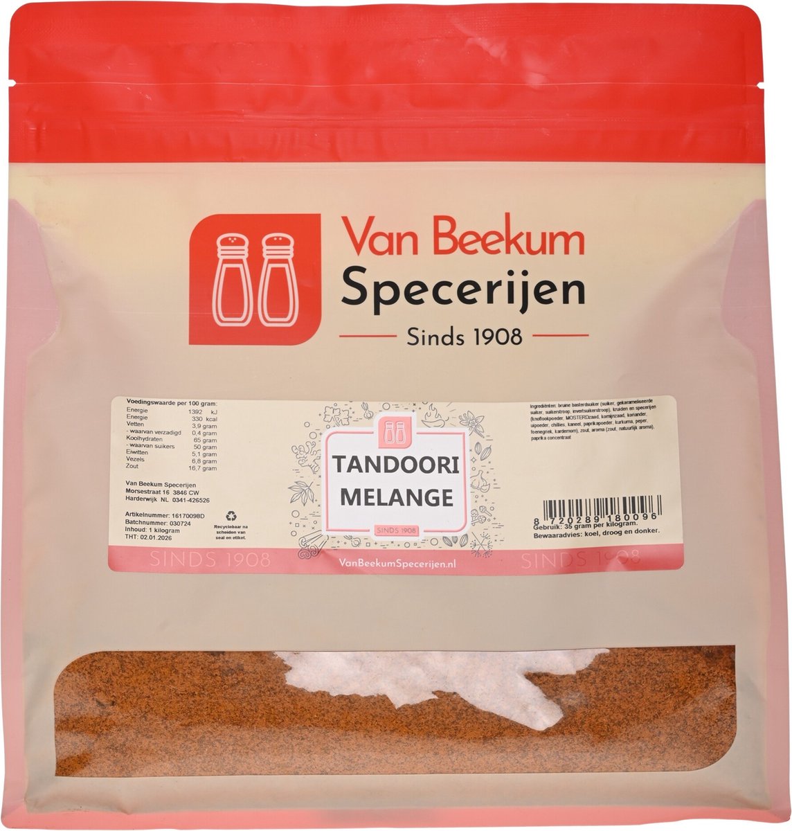 Goedkoopste Van Beekum Specerijen - Tandoori Melange / Tandoori Kruidenmix - 1 kilo (hersluitbare stazak