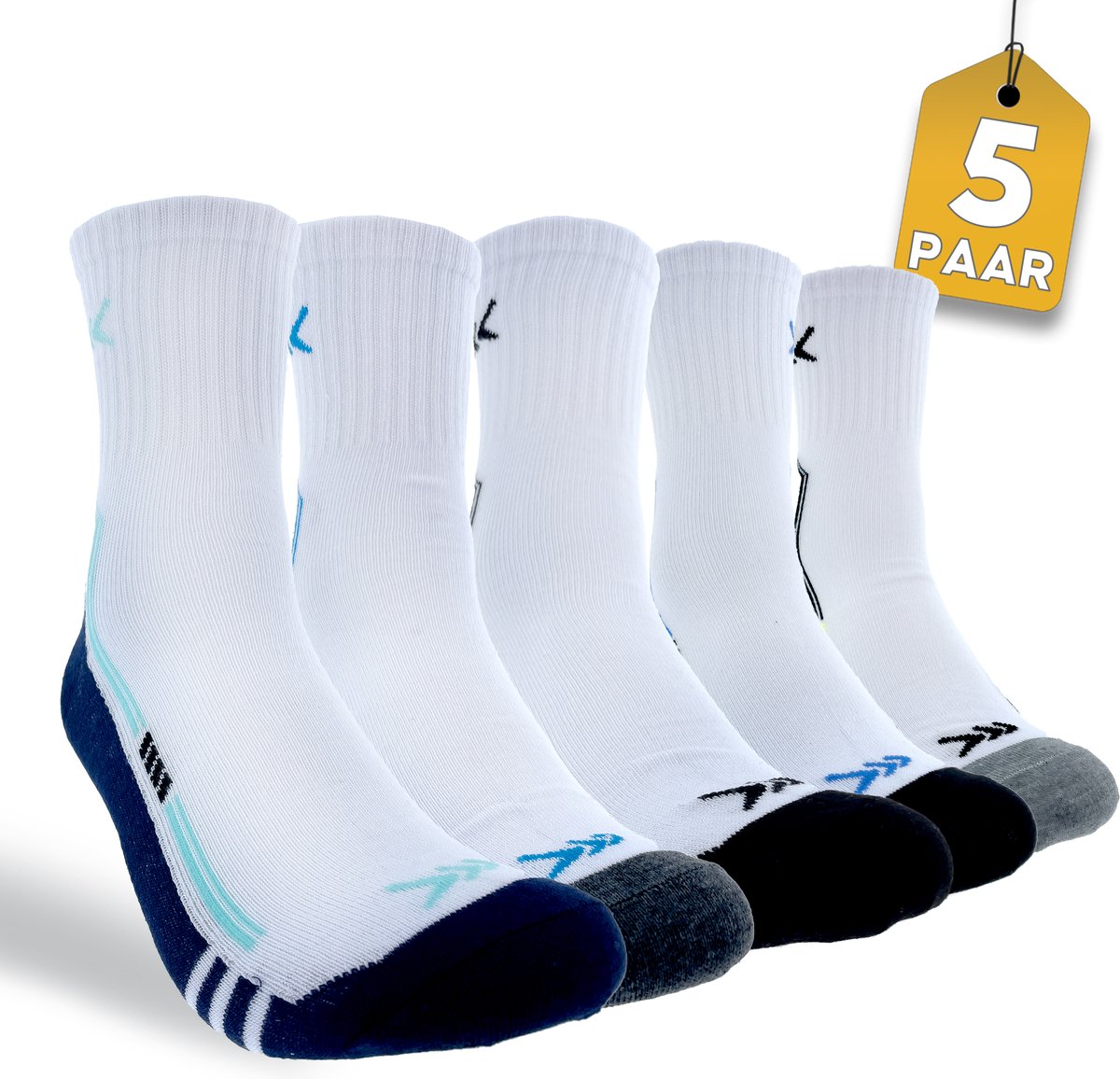 VOLQU® Sport Crew Sokken - S-DOP Series - 5 Paar - Maat 39 42 - Sokken Dames - Sokken Heren - Sportsokken - Comfortabel - Duurzaam - Premium Katoen Normale Sokken - Cadeau Voor Vrouw - Wit