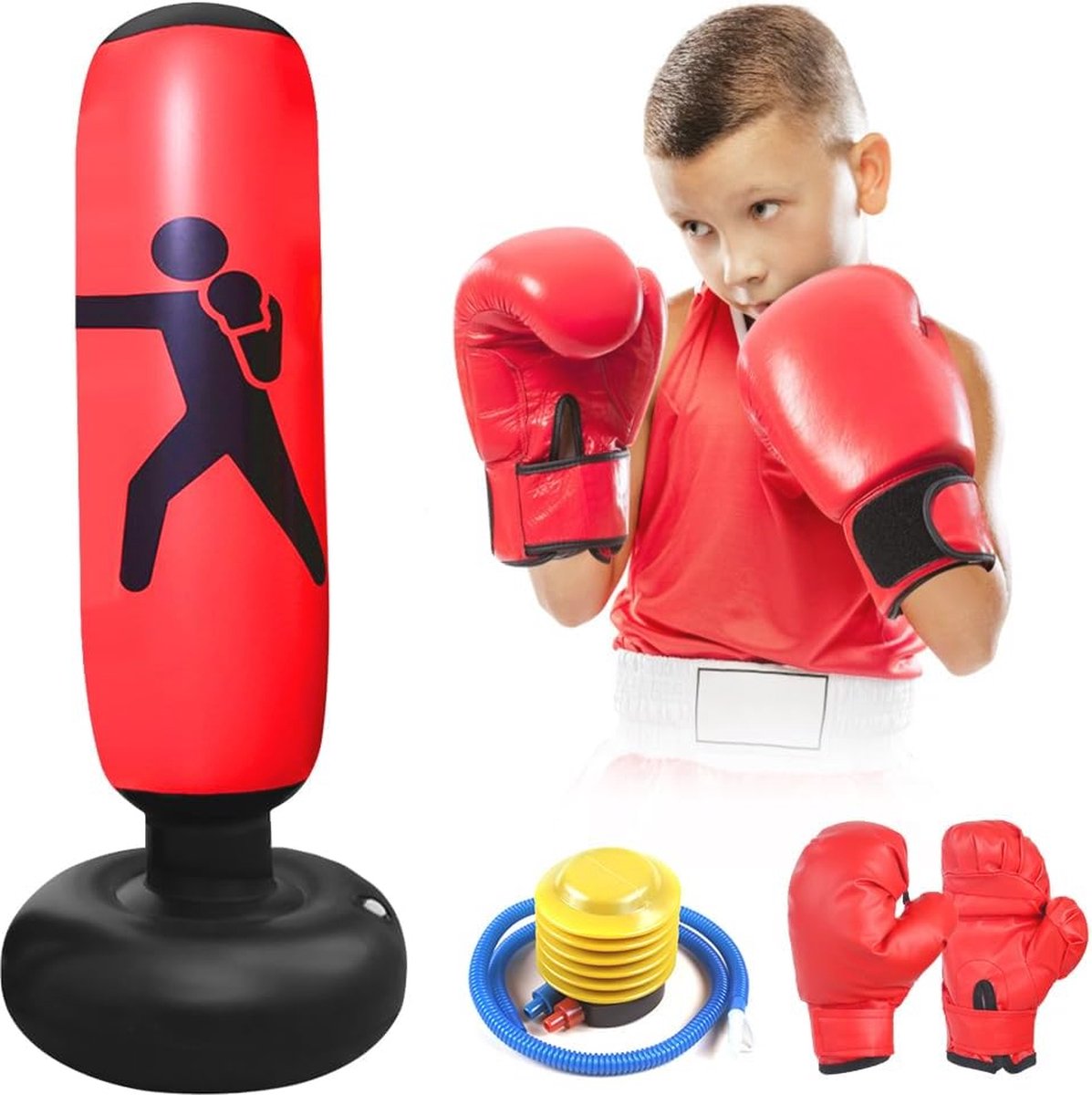 Opblaasbare Bokszak voor Kinderen - 160 cm - Inclusief Bokshandschoenen - Sportspeelgoed voor Actieve Kinderen