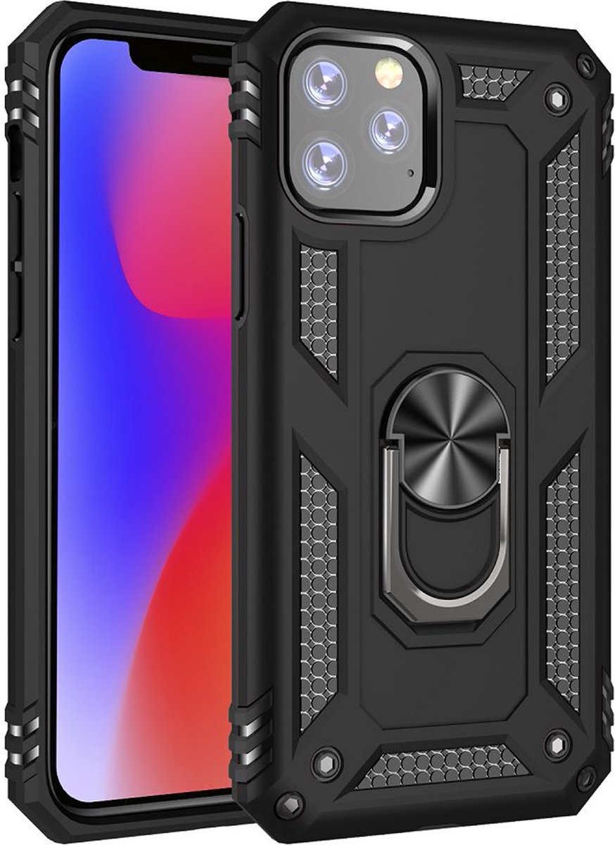 MobyDefend Hoesje - Geschikt voor iPhone 11 - Pantsercase Met Draaibare Ring - Zwart