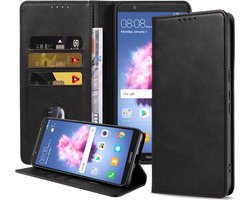 Smartphonica Telefoonhoesje geschikt voor Huawei P Smart (2018) kunstleren Hoesje met Magnetische sluiting en Pasjeshouders Book Case met Klepje - Zwart geschikt voor Huawei P Smart (2018)
