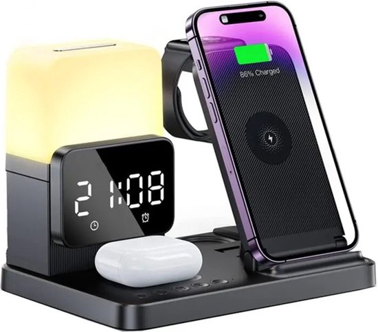 DiverseGoods Support de chargeur sans fil en avec Wekker, lampe et  bol