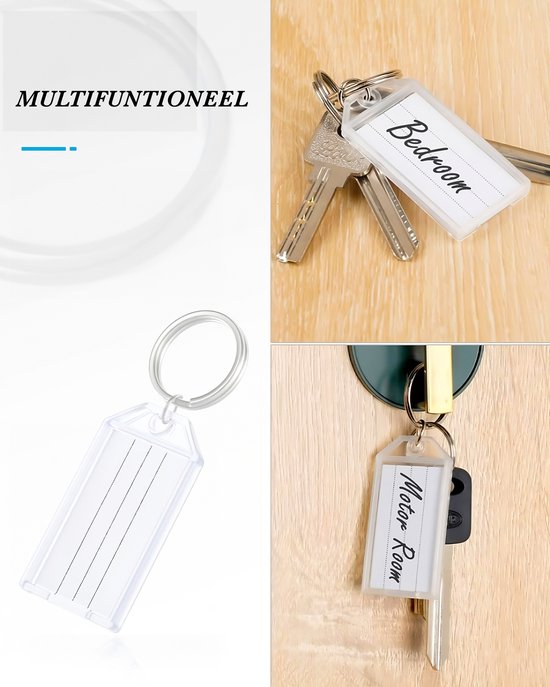 50 Pièces Porte-clés Ouvrants avec Porte-clés 30 mm et Étiquettes de Nom - Wit - Étiquettes de Porte-clés pour Adultes - Porte-clés - Différenciateur de Clés - Étiquettes avec Ring - Porte-clés Porte-clés - Étiquette de Bagage - Porte-clés