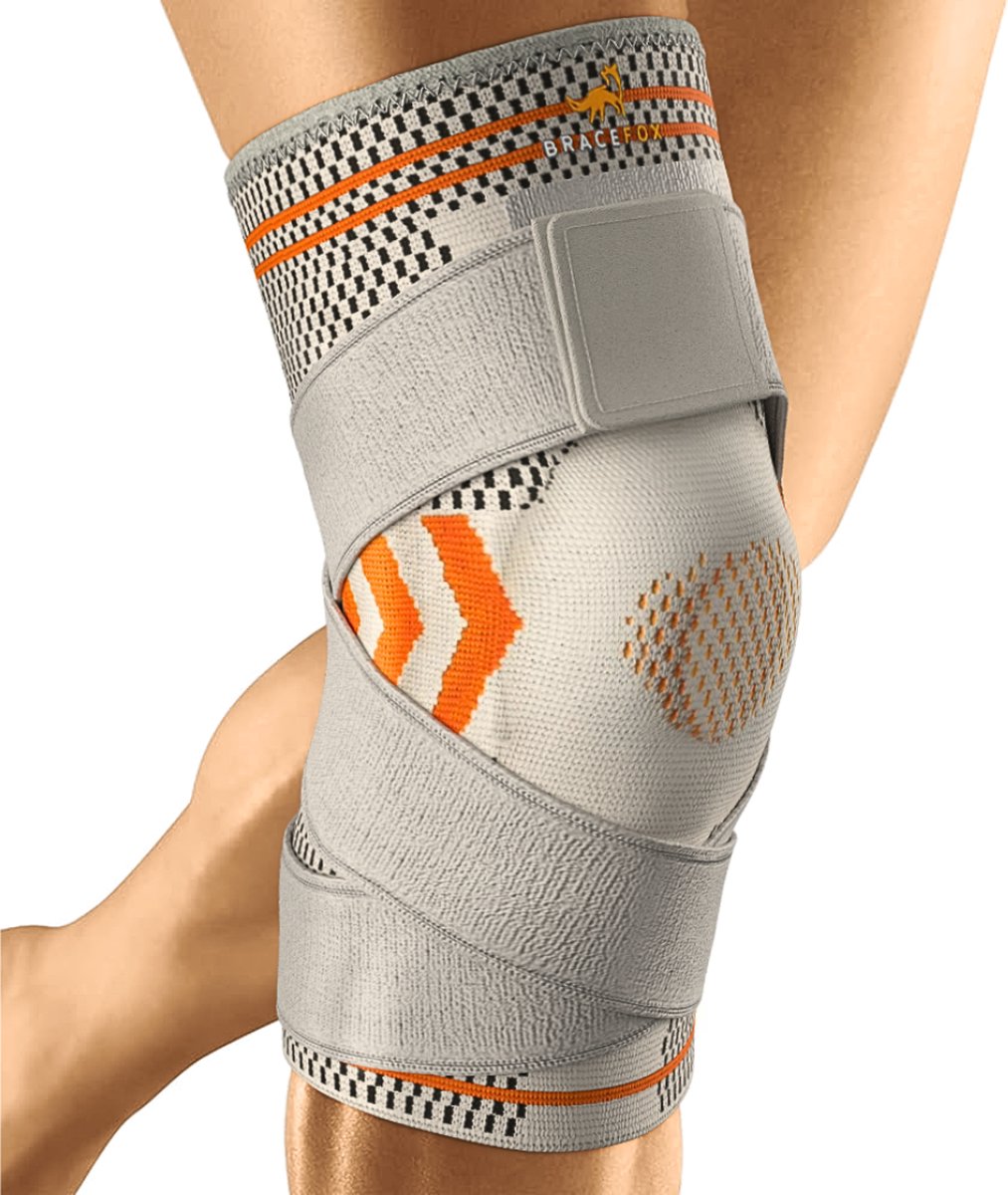 Bracefox® Premium Kniebrace - 'GenuFix' | Kniebandage met Straps & Baleinen | Patella ondersteuning | Heren & Dames | Elastisch & Ademend | Maat S