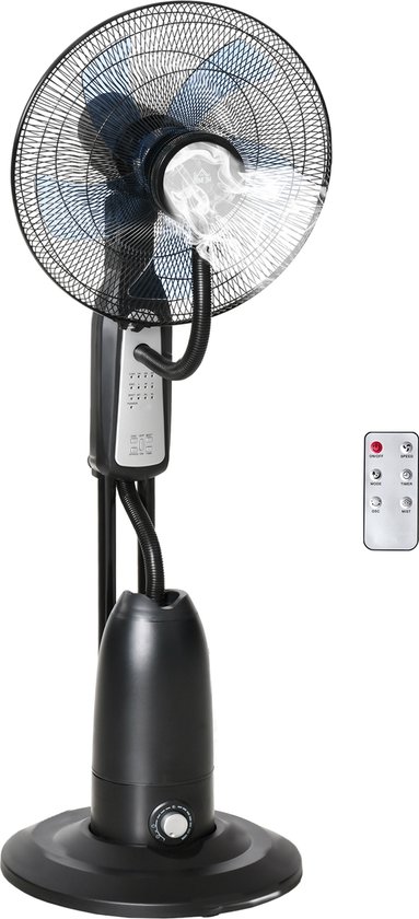 Statiefventilator met waterverstuiver 3 standen afstandsbediening timer metalen ventilator 44,5 cm zwart