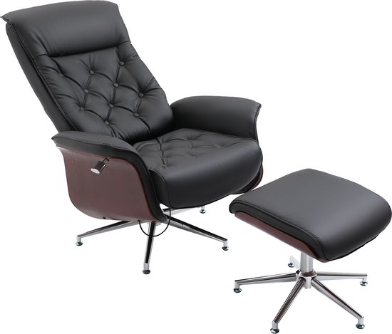 HOMCOM Relaxstoel met kruk tv-stoel Gepolsterde stoel 360° draaibaar 145° kantelbaar 833-654