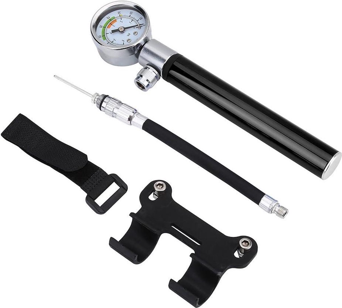 Mini-fietspomp met manometer 88 psi-houder voor alle ventielen - racefiets (zwart)