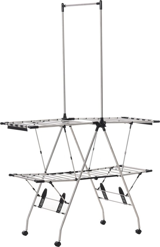 HOMCOM Metalen Kledingrek Kledingwagen Verrijdbare Garderobe Garderobestandaard Zwart~0v4nci799bg01