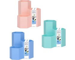 Topwrite Bureau Organizer 3-vaks - Pennenbak voor Pennen, Scharen en Accessoires - Ruimtebesparend Ontwerp - Compact Formaat 11,9x11x5,5 cm - Blauw, Groen en Oranje