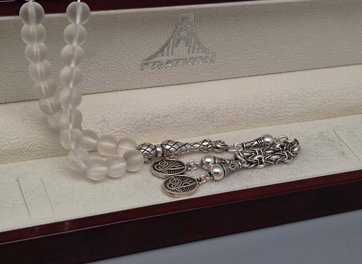 Tesbih Natuursteen Selenite en 925 zilver met tassel Ronde decoratie Aantal kralen 33 Diameter kralen 8mm