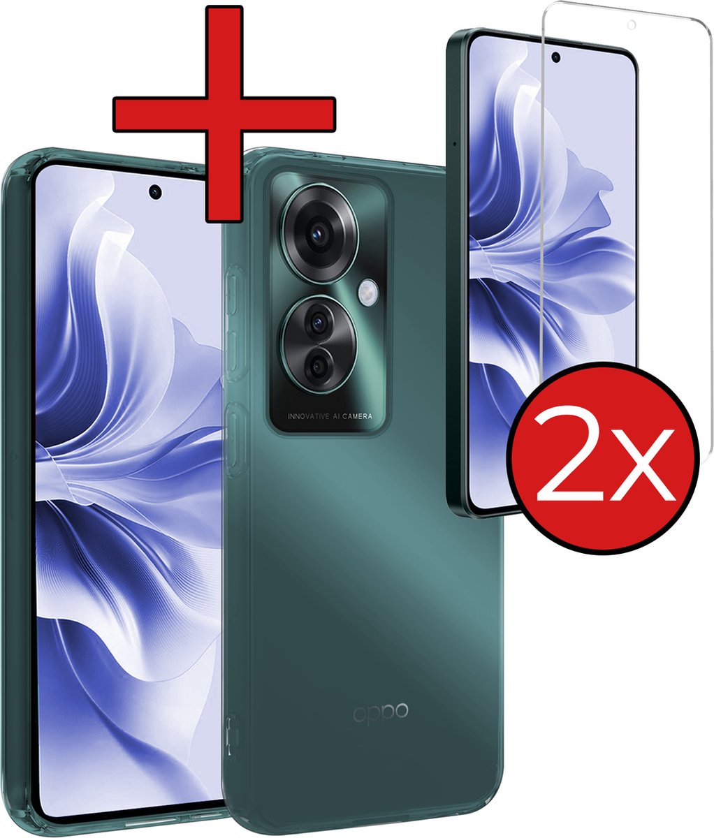 Hoesje - Met 2x Screenprotector - Geschikt voor OPPO Reno 11F - Sterk & Shockproof - Telefoon Hoes - Back Cover - Siliconen Case - Telefoonhoes - Transparant