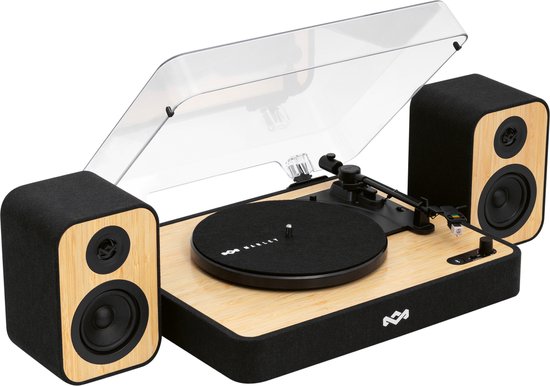 House of Marley Revolution Bluetooth Platenspeler met speakers - Met Passieve boekenplank Speakers - LP Speler - Ingebouwde Stofkap - Audio Technica Element - Vinyl - Gemaakt van Duurzame Materialen