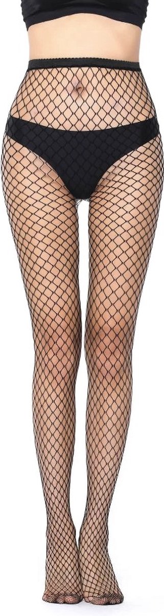 Visnet Panty Zwart - Stevige en Elastische Netpanty unisize | Carnaval Outfit | Visgraat panty | Fishnet Stockings | Visnetten kousen | Carnavalskleding | Kamping Kitch | Foute Party | Verkleden | 80s | Disco | Festival | Rave | Techno