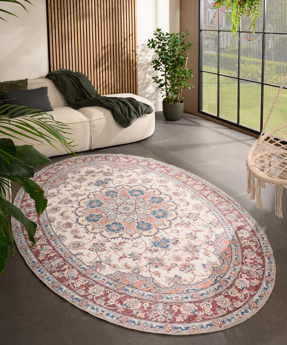 Buitenkleed ovaal Vintage - Valenca Nova crème/rood 230x330 cm