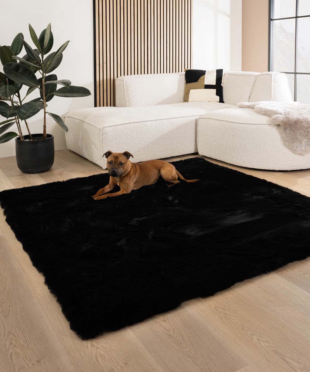 Fluffy vloerkleed vierkant - Comfy Deluxe zwart 200x200 cm