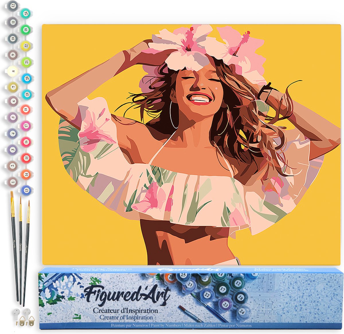 Figured'Art Schilderen op Nummer Volwassenen canvas Vrolijk meisje- Handwerk acrylverf Kit DIY Compleet - 40x50cm zonder frame
