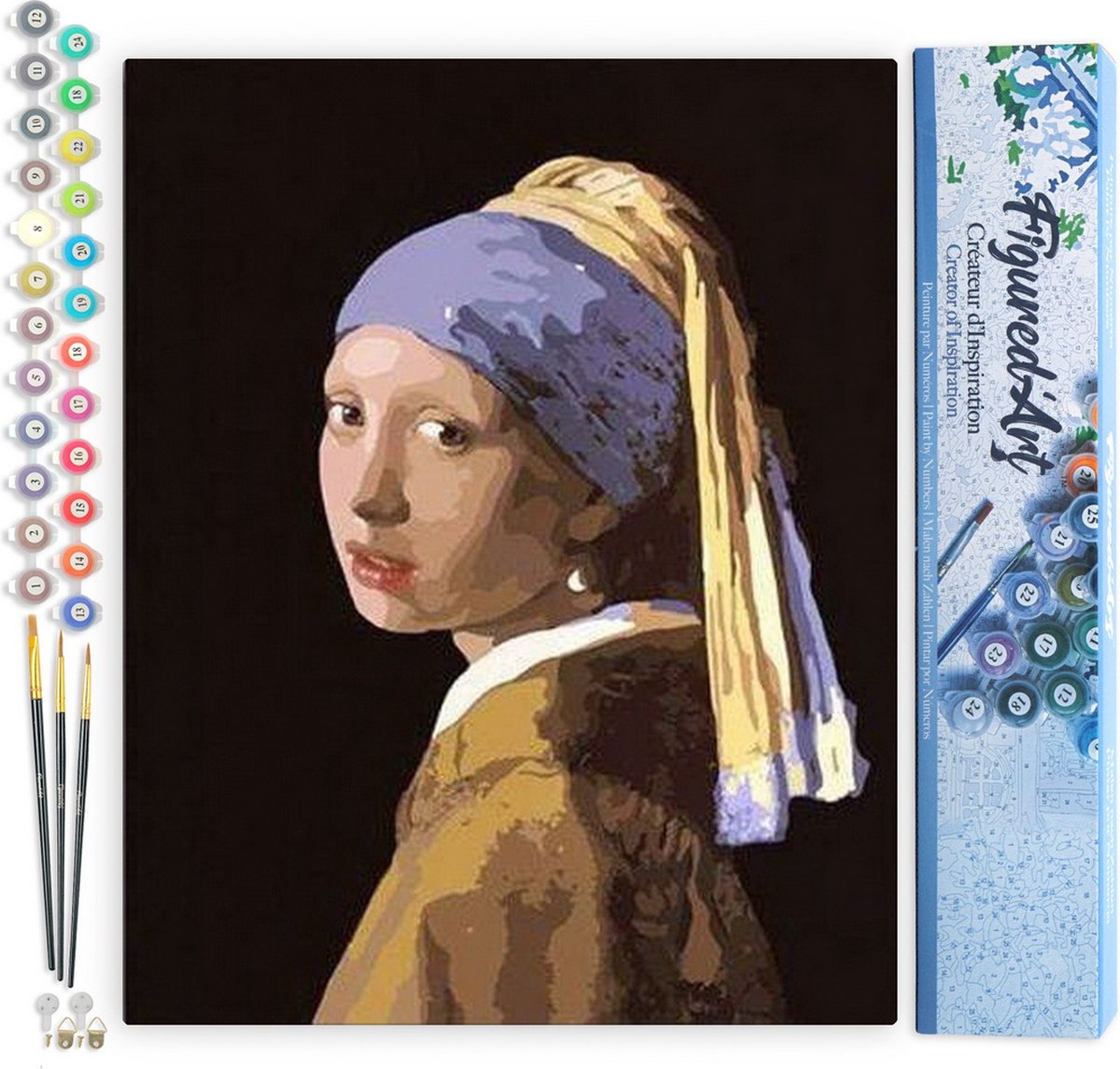 Figured'Art Schilderen op Nummer Volwassenen canvas Vermeer Meisje met de Parel - Handwerk acrylverf Kit DIY Compleet - 40x50cm zonder frame