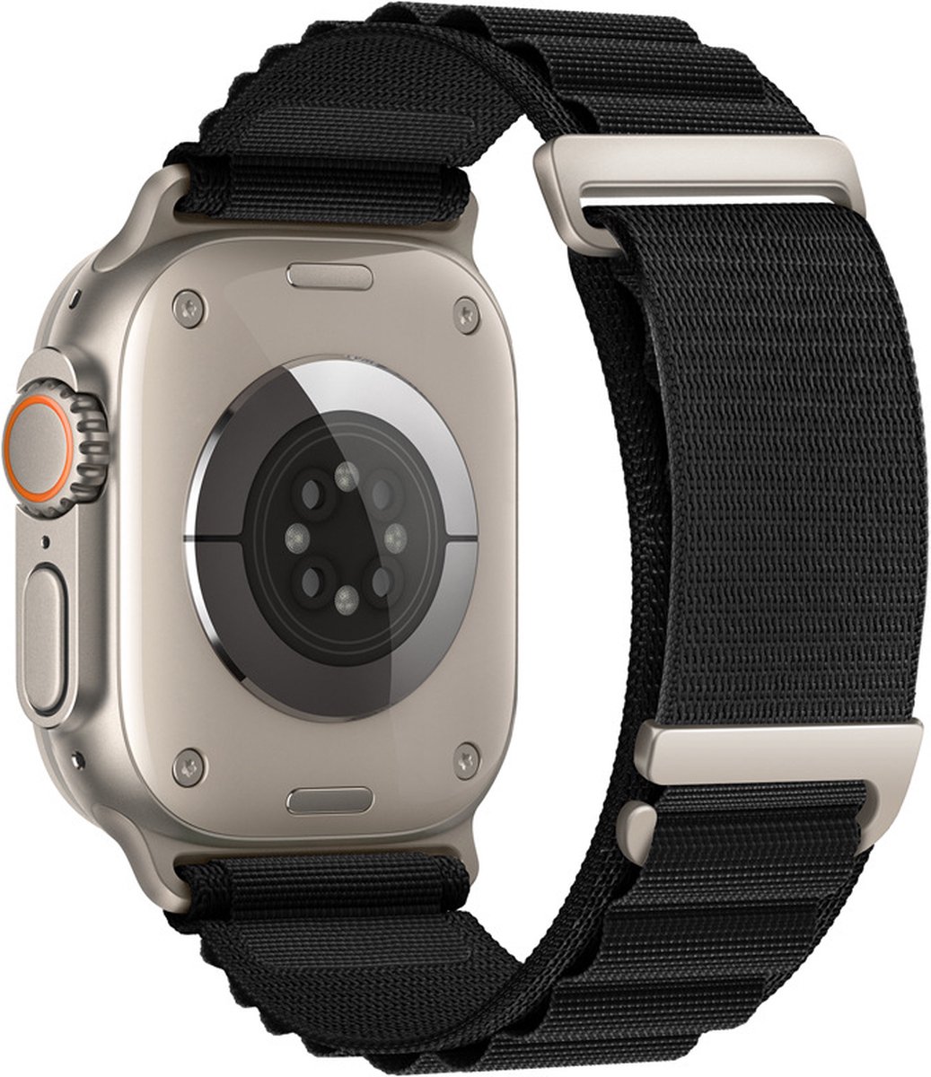 Stravo Nieuw Alpine Loop Nylon Sport Bandje - Geschikt voor Apple Watch 42mm(Series 11/10)/41/40/38mm, Verstelbaar met Metalen C-Haak Sluiting voor Apple Watch SE 1 2 3 / Series 11 10 9 8 7 6 5 4 3 2 1 - Zwart - Nylon horlogebandje