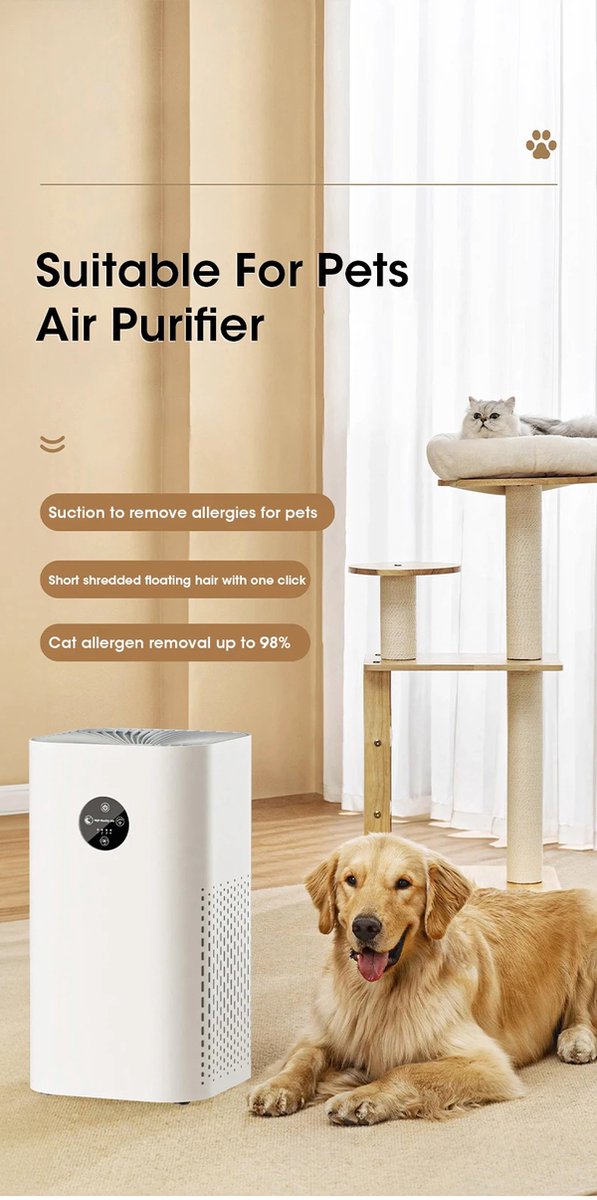 DrPhone PureBreeze – Slimme en Stille Luchtreiniger - H13 HEPA-filter - Helpt Tegen Stof, Hooikoorts En Allergie - Air Purifier - 180 m3 - Instelbare snelheden - Wit — afbeelding 3