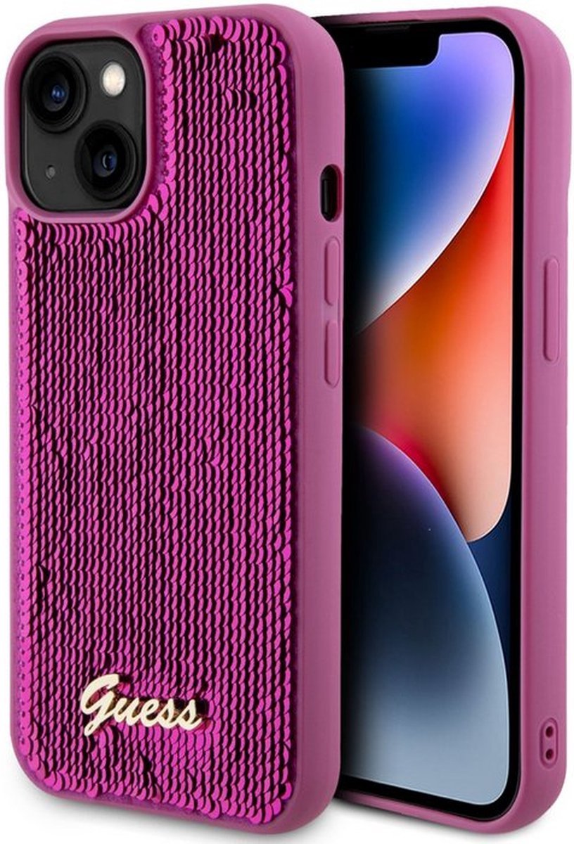 Guess Sequins Script Logo Back Case - Geschikt voor Apple iPhone 15 (6.1") - Magenta