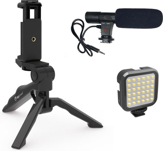 DigiPower Vlog Kit "Like Me" DP-VLG2K | Smartphone houder, Light 36 LED, Stereo Shotgun Microfoon, Tripod met Grip
