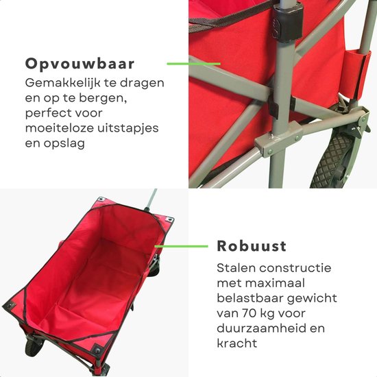 Robuuste Bolderkar - Opvouwbaar en Uitklapbaar - Hoge Draagcapaciteit - Voor Boodschappen & Vervoer - 90x49x58 cm - Rood - Stevig Frame - 70 KG Draagkracht - Bolderwagen - Boodschappentrolley - Draaibare Wielen van Benson — afbeelding 2