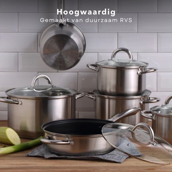 7-delige Pannenset met Kookpannen - 16 - 18 - 20 - 24 Cm - Inclusief Deksels - Geschikt voor Alle Warmtebronnen - Ook voor Inductie - Pannenset - Kookpannen Set - Kookpan Set - Inclusief EBOOK