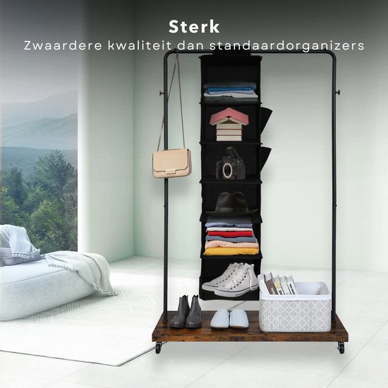 Cheqo® Ruime Hangorganizer - Camping Opbergoplossing voor Caravan - Opvouwbare Kastorganizer - Efficiënt Opbergsysteem - Tentorganizer met Spiegel - Tentschort van Cheqo — afbeelding 4
