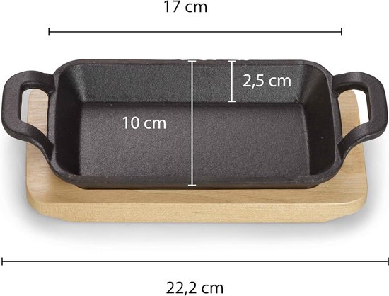 ECHTWERK Gietijzeren kookpan, mini-kookpan met serveerplank, kleine