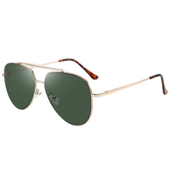 Fako Sunglasses® - Pilotenbril Metal - Piloot Zonnebril - Heren Zonnebril - Dames Zonnebril - Model Marc - Goud - Groen van Fako Sunglasses® — afbeelding 4