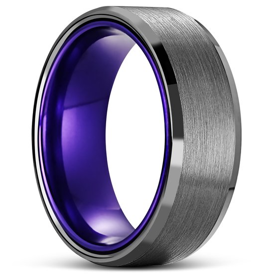 Terra | Bague en carbure de tungstène avec bord biseauté gris foncé et violet 8 mm