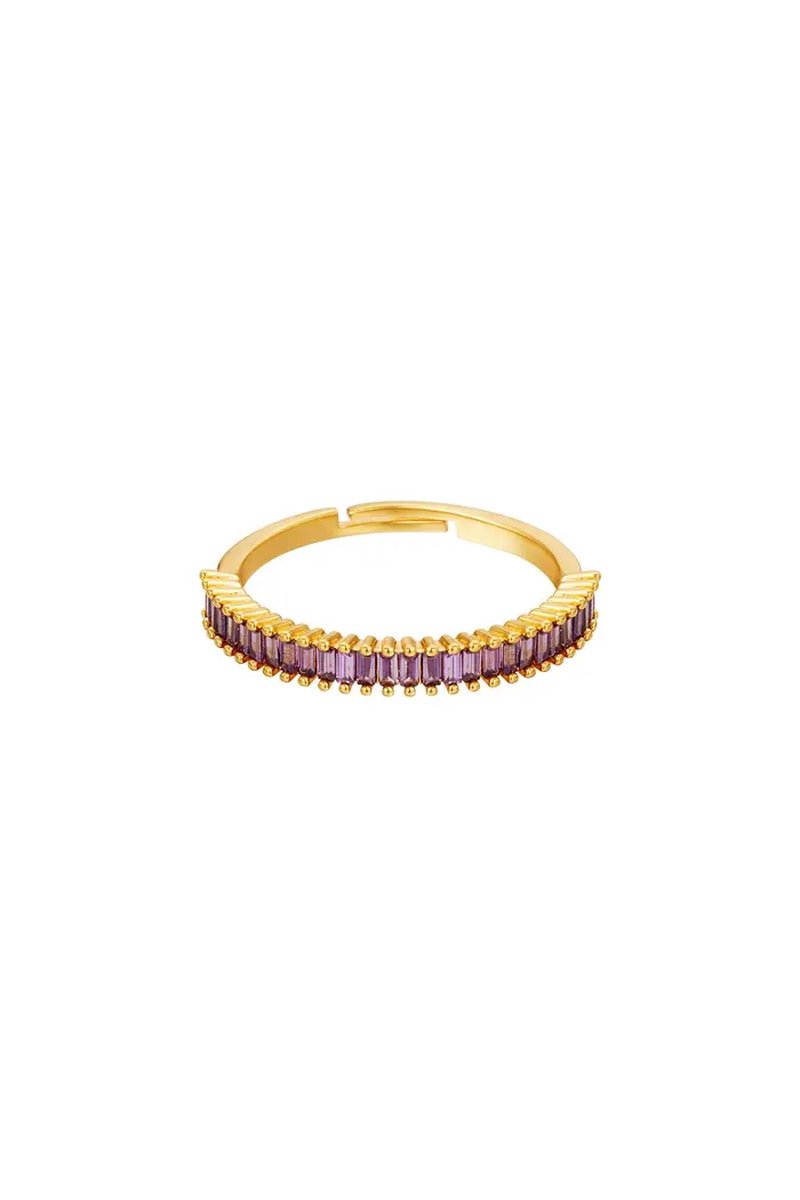 Gouden Verstelbare Ring Paarse Steentjes - Trendy Chique Elegante Ringen - Goud